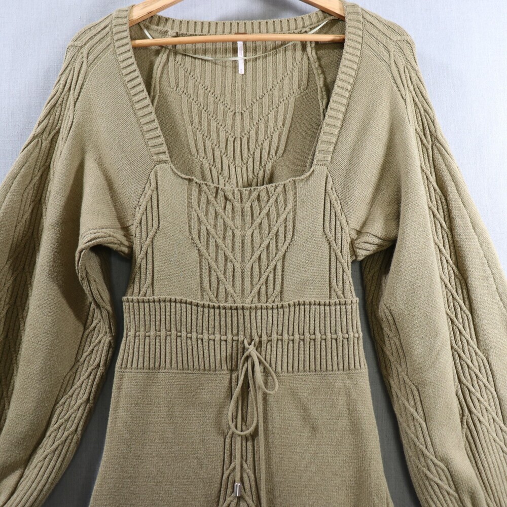 Free People Emmaline Sweater Dress Womens M Green Cutout Back Balloon Sleeve - Picture 10 of 16